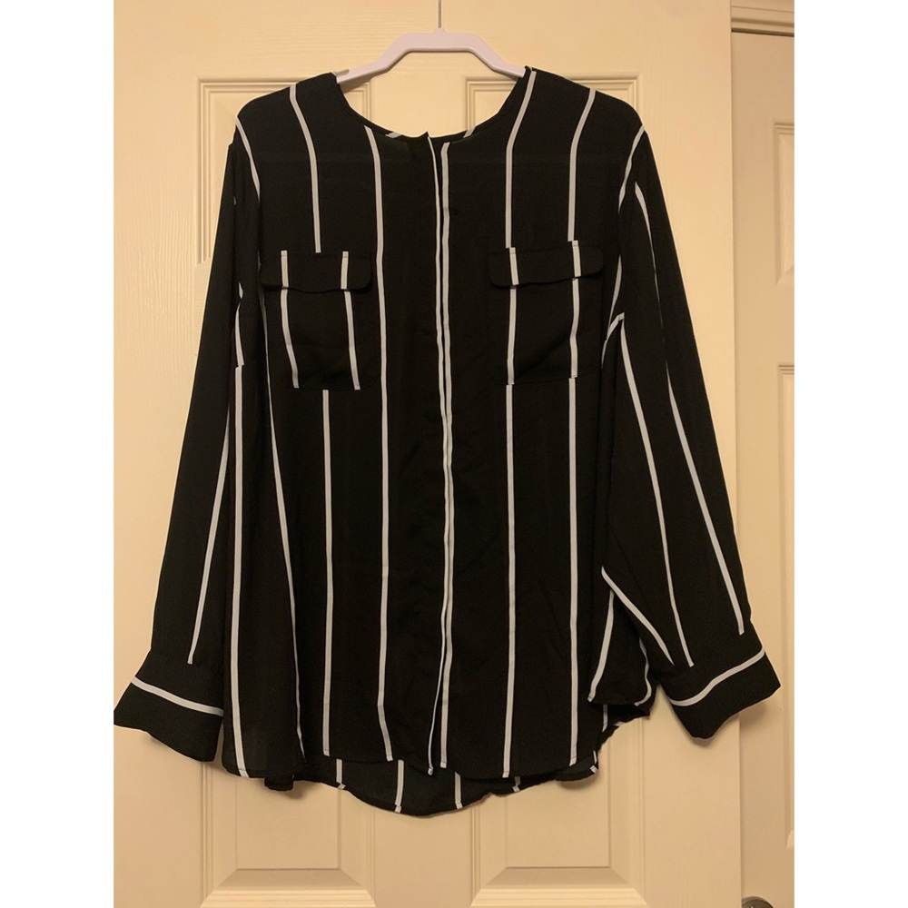 Who What Wear Black & White Striped Blouse